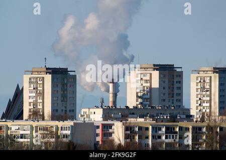 Communist era apartment buildings and Gdansk Power Station (Elektrocieplownia Wybrzeze) in Gdansk, Poland. April 27th 2021 © Wojciech Strozyk / Alamy Stock Photo