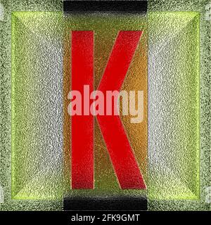 square graphic with the upper-case character K representing a capital letter on chromed sheet metall Stock Photo