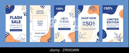Trendy abstract template for promotion sale with floral nature concept. Able to use for social media posts, cover, brochure, banners design, web or in Stock Vector