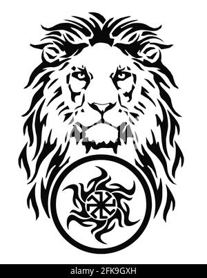 Hand drawn lion head in sun rays isolated over white background vector  illustration Flash tattoo or print design Stock Vector  Adobe Stock