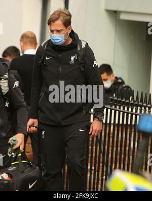 Lfc protest at anfield and lfc players leaving their hotel Stock Photo