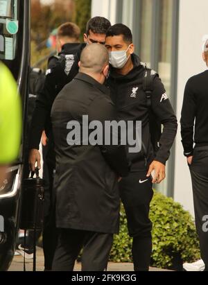 Lfc protest at anfield and lfc players leaving their hotel Stock Photo