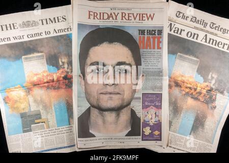 Image of Mohamed Atta on the Friday Review, The Independent newspaper (UK) following the terrorist attacks on the United States on 11th Sept 2001. Stock Photo
