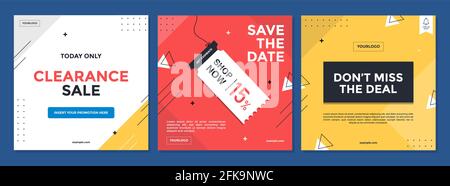 Sale square banner template for social media posts, mobile apps, banners design, web or internet ads. Trendy abstract square template Stock Vector