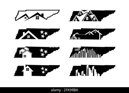 A set of tennessee  state  map  with home real estate logo Stock Vector