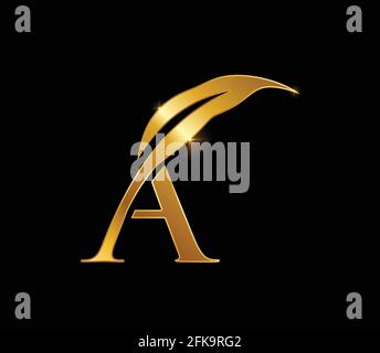 A Vector Illlustration of Golden Leaf Monogram Initial Letter A in black background with gold shine effect Stock Vector