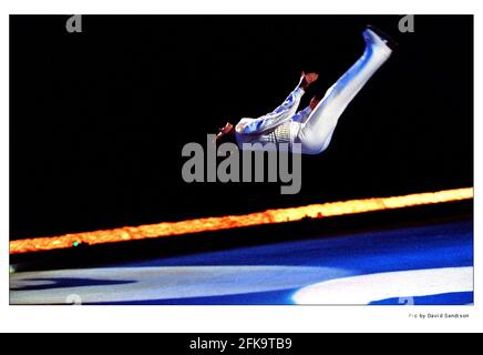 Robin Cousins in mid backward somersalt during a performance of Holiday on Ice in the Brighton Centre. Robin is to retire from performance in a couple of weeks. Stock Photo