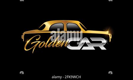 A Vector Illustration of Golden Classic Car Logo Sign in black background Stock Vector