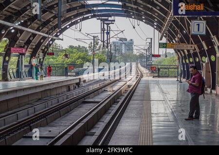 DELHI, INDIA - OCTOBER 22, 2016: Ramakrishna Ashram Marg metro station in the center of Delhi, India. Stock Photo