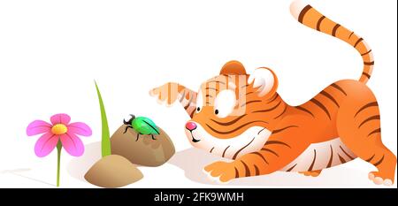 Cute Tiger Cub Hunting Kids Cartoon Stock Vector