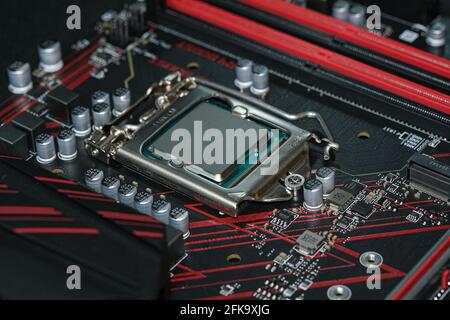 Silicon chips on a computer motherboard Stock Photo - Alamy