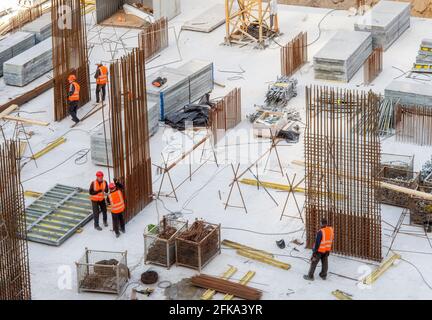 From above view of construction site with workers Stock Photo