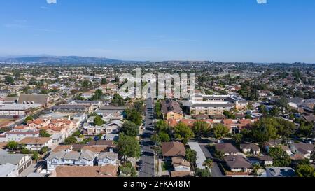 Aerial view of downtown center of Alhambra, California. Stock Photo