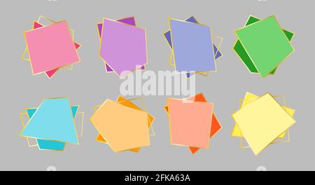 Color polygonal geometric frames isolated on gray. Design elements for wedding invitation card, different celebration, poster, flyer, banner. Decorative lines borders. Collection for graphic design. Stock Vector