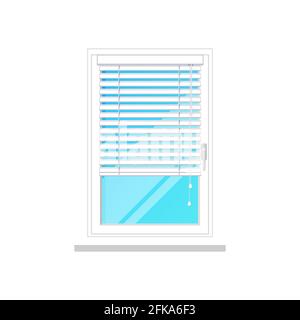 Window blinds shutters or jalousie curtain, white isolated vector icon. Closed or open office and home glass frame plastic window with white modern ho Stock Vector