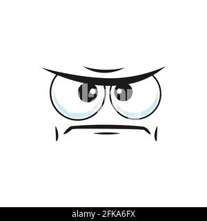 Irritated angry smiley in bad mood isolated emoji icon. Vector wrathy sad emoticon with curved down mouth, social network chatting sign. Grumpy sullen Stock Vector