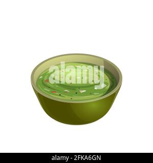 Avocado guacamole sauce isolated salsa in bowl realistic mexican food icon. Vector traditional spanish sauce, bowl with japanese wasabi, spicy food. S Stock Vector
