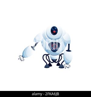 Ai robot with suctions on arms and legs isolated sci-fi white android, camera on head Vector modern technologies character, plastic machine helper, ki Stock Vector