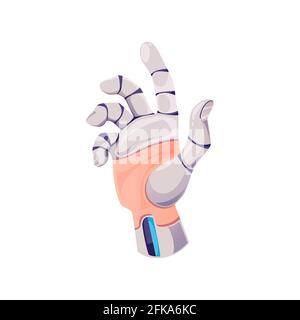 Hand of robot cyborg, artificial machine arm, vector future tech and cyber technology. Cyborg hand or digital AI artificial intelligence, futuristic t Stock Vector