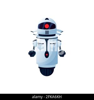 Humanoid robot isolated futuristic cyborg on one wheel. Vector digital character with big eye on head. Modern artificial intelligence electronic space Stock Vector