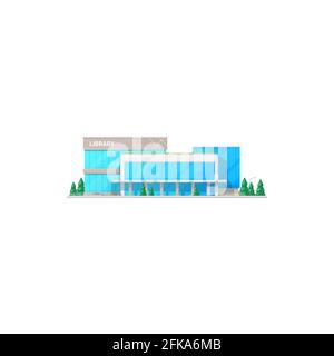 Library study and education house, contemporary building facade exterior design isolated. Vector glass library building public establishment. Athenaeu Stock Vector