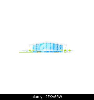 Airport building facade exterior and modern plane, public transport buses and taxi cars isolated. Vector urban terminal, passenger airplanes on runway Stock Vector