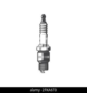 Sparkplug device firing explosive mixture in internal combustion engine isolated monochrome icon. Vector plug car-ignition system engine spare part. S Stock Vector