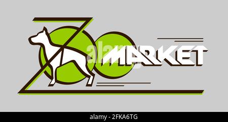 Concept logo name for Zoo market, zoopark banner, pet shop advertising, domestic animals store, veterinary clinic title, hunt dog club brand Stock Vector