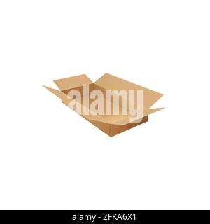 Paperboard container isolated delivery empty box open packaging. Vector top view of mailing cargo paper box. Parcel, square pack to receive or send go Stock Vector