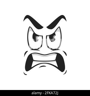 Cartoon face vector icon, emoji with angry eyes and gnash teeth. Negative facial expression, angry feelings, comic face with toothy mouth isolated on Stock Vector