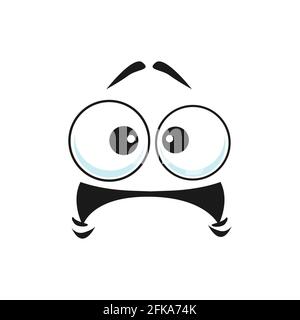Cartoon face vector icon, frightened worry emoji, scared facial expression with wide open or goggle eyes and open tremble mouth. Fear or worry feeling Stock Vector