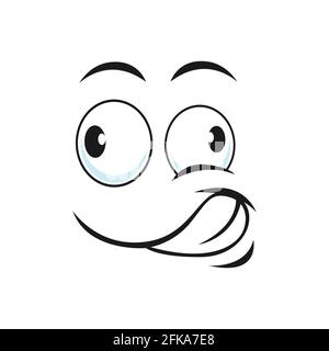 Confused emoticon expression with smile isolated happy emoji. Vector wondering insecurity facial expression. Uncertain astonished or puzzled smiley. O Stock Vector