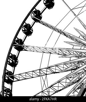 Ferris wheel illustration in black on white background Stock Vector