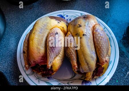 A Brace Of Pheasants Ready For Cooking As Part Of A Christmas Meal, Christmas Day, Sussex, UK Stock Photo