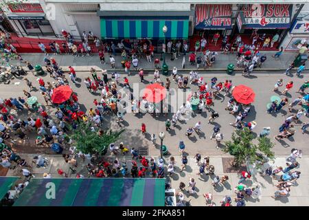 Jersey Steet souvenir shops and food stalls outside the Boston Red Sox's Fenway Park, Boston MA Stock Photo