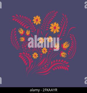 Flower collection with leaves, floral bouquets. Vector flowers. Spring art print with botanical elements. Happy Easter. Folk style. Posters for the sp Stock Vector