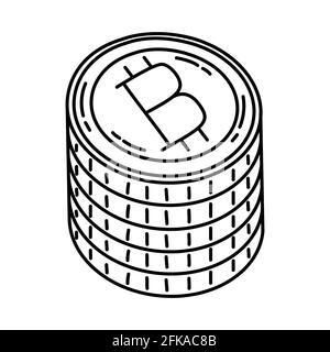 Financial Activity in Bit coin Hand Drawn Icon Set Vector. Stock Vector