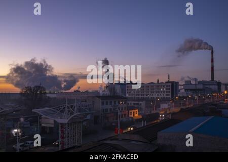 Small town on the loess plateau in the morning Stock Photo