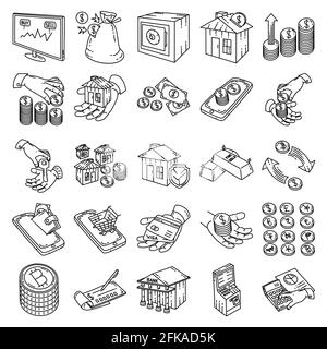 Financial Activity Habits Hand Drawn Icon Set Vector. Stock Vector