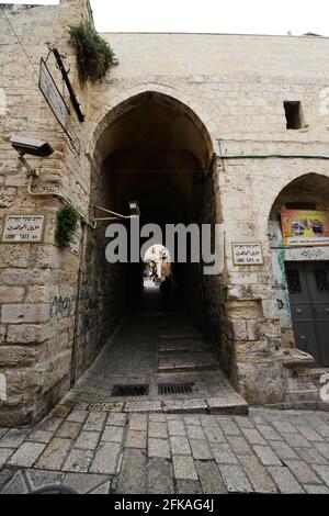 Lions gate street in the old city of Jerusalem. Stock Photo