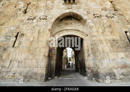 The beautiful Lions gate ( 'St. Stephen's Gate' ) in the old city of Jerusalem. Stock Photo