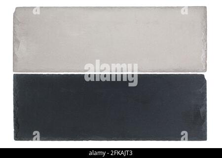 White and black board of Slate slabs isolated on white background Stock Photo