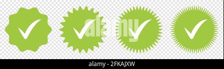 Green check mark icons set. Profile verified badge. Vector illustration isolated on transparent background Stock Vector