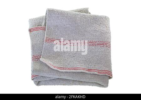 Folded used and dirty grey rag for cleaning purpose isolated on white background Stock Photo