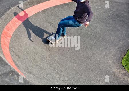 high-speed skater in snakerun track, spot reportage Stock Photo