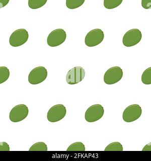 Cartoon seamless pattern with whole green mango on white backdrop. Fabric design element. Isolated vector illustration. Organic textile. Stock Vector