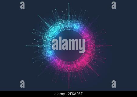 Innovative vector illustration for processing big data quantum computer technologies, analysis and structuring of information. Big data machine Stock Vector