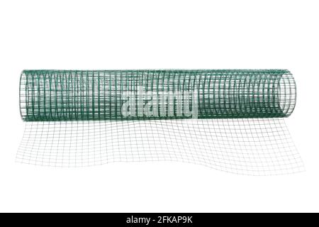 A roll of metal net coated with green PVC, isolate on white Stock Photo