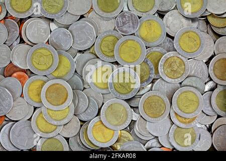 Different types of the Thai Baht coins Stock Photo