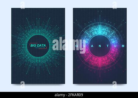 Modern vector template for brochure, leaflet, flyer, cover, banner, catalog, magazine, annual report. Quantum technology. Futuristic explosion design Stock Vector